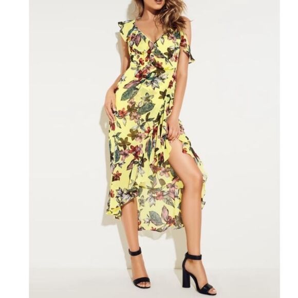 GUESS Floral Print Asymmetrical Midi Dress Size L Fairy Feminine Colorful - Picture 1 of 16
